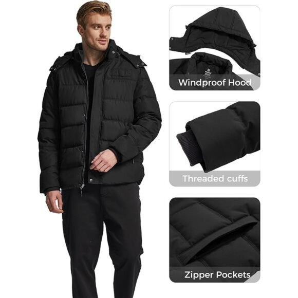 Mens Winter Coat Hooded Puffer Jacket Waterproof Warm Thicken Cotton Outerwear - Picture 6 of 7